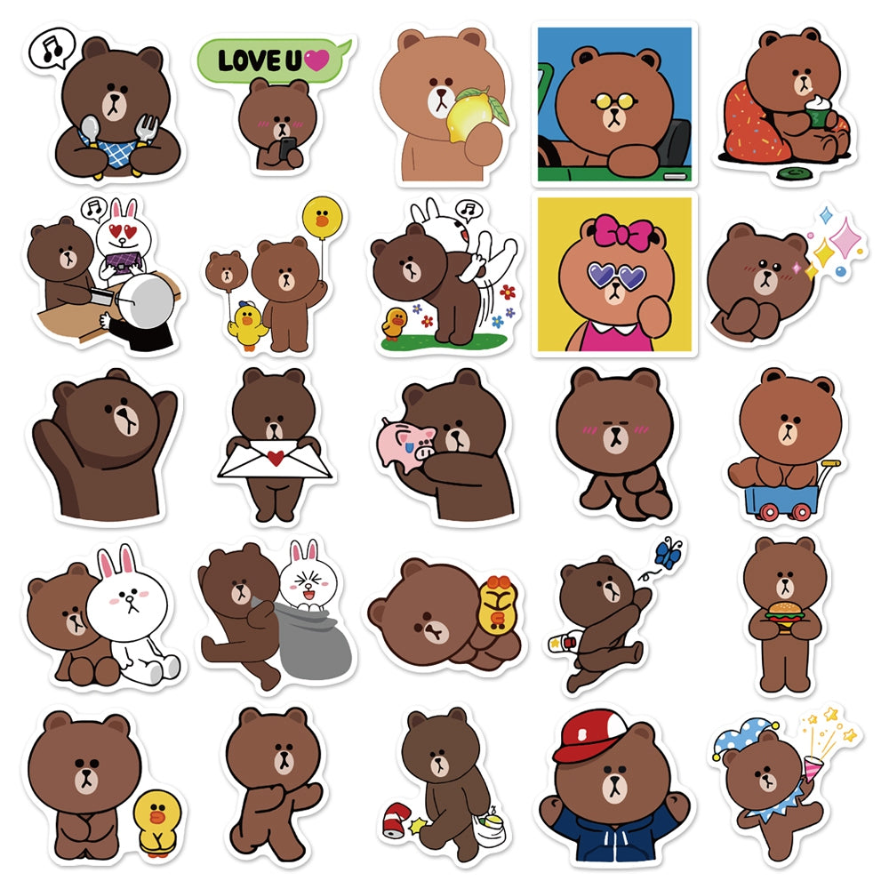 50pcs Line Friends Brown Bear Cartoon Stickers