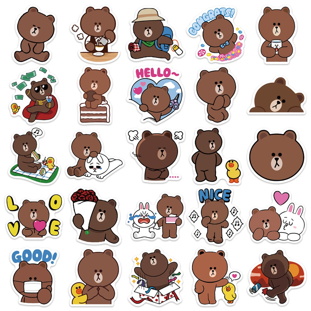 50pcs Line Friends Brown Bear Cartoon Stickers
