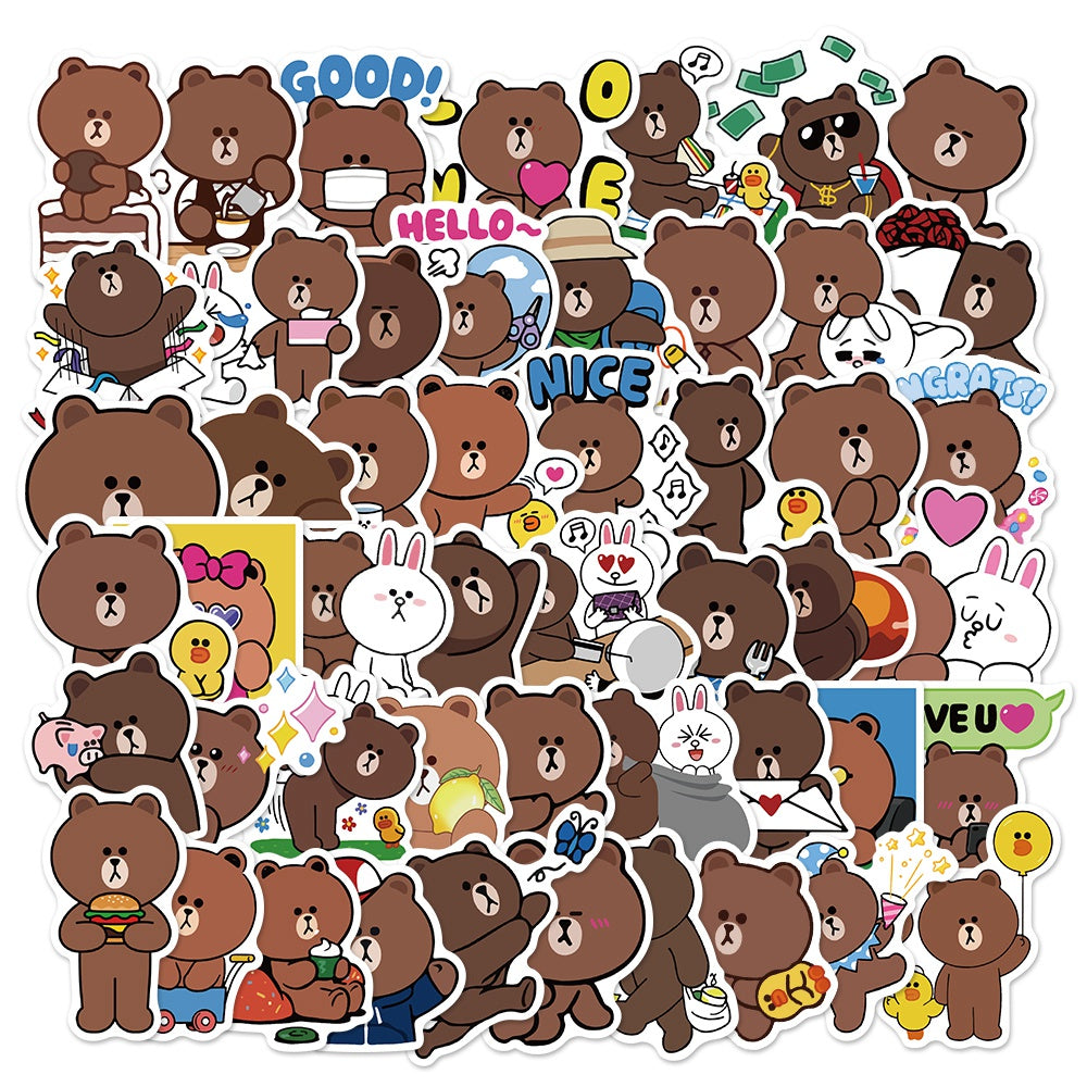 50pcs Line Friends Brown Bear Cartoon Stickers