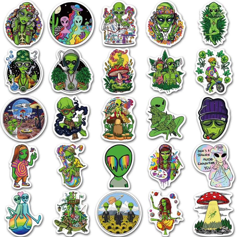 50pcs Psychedelic Trippy Style Alien Stickers
