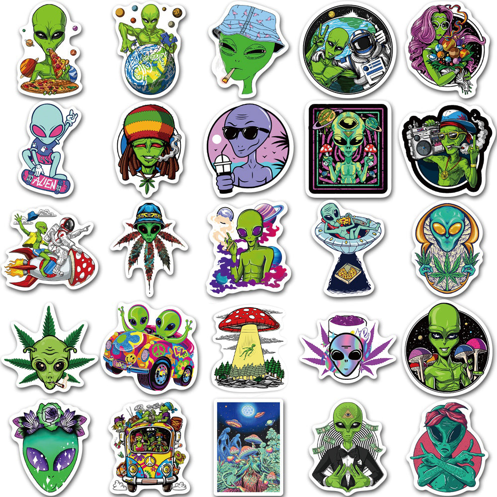 50pcs Psychedelic Trippy Style Alien Stickers
