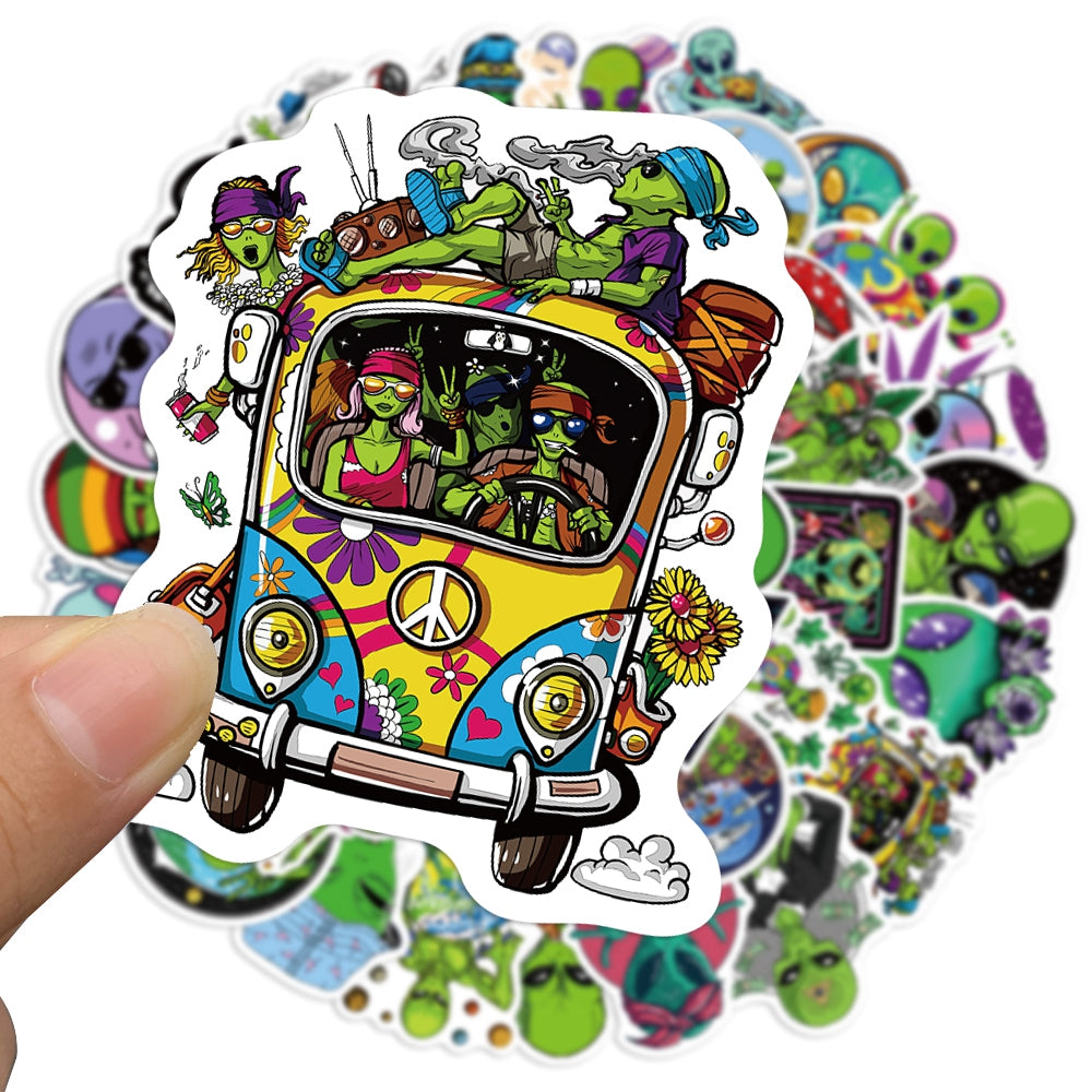 50pcs Psychedelic Trippy Style Alien Stickers