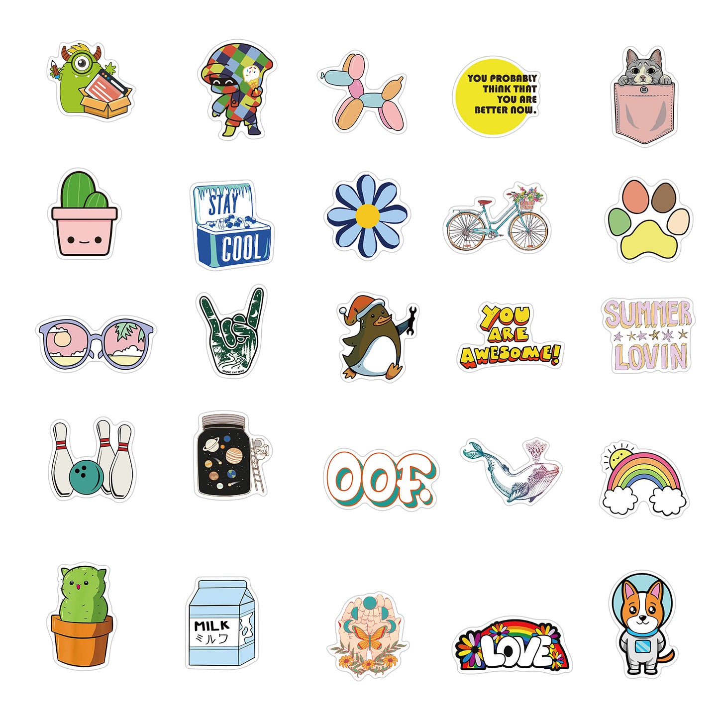 50pcs Cute INS 8 Stickers