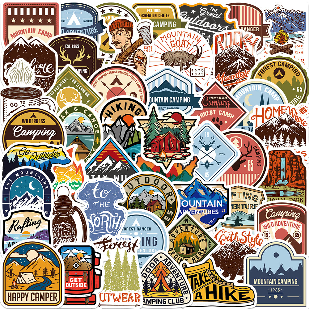 48pcs Outside Camping Stickers Stay Wild Mountain Adventure