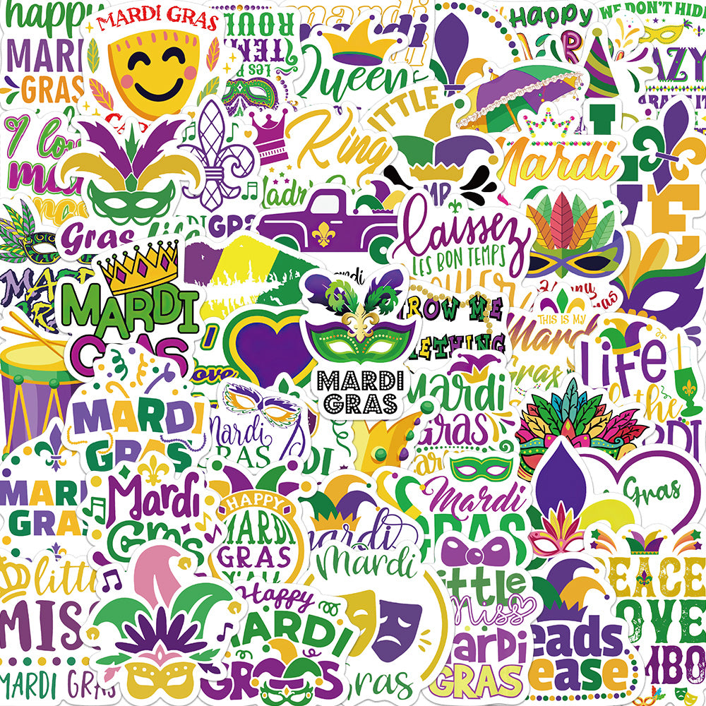 50pcs Carnival Happy Mardi Gras Yell Stickers