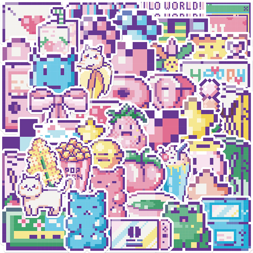 45pcs Pixels Art Pack 1 Stickers Bitmap The 1970s Style