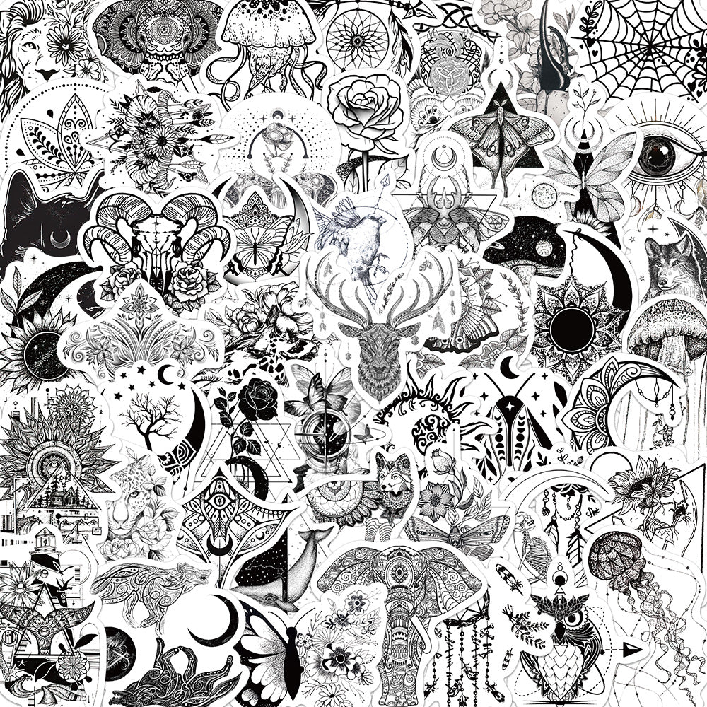 50pcs Black White Doodle Decor Art Stickers