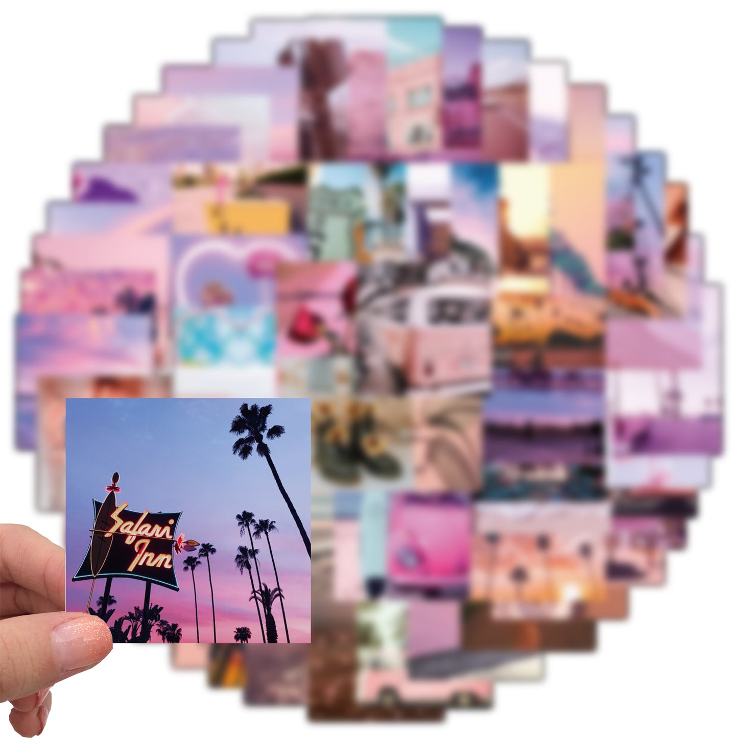 62pcs Pink California Scenery Beach Stickers