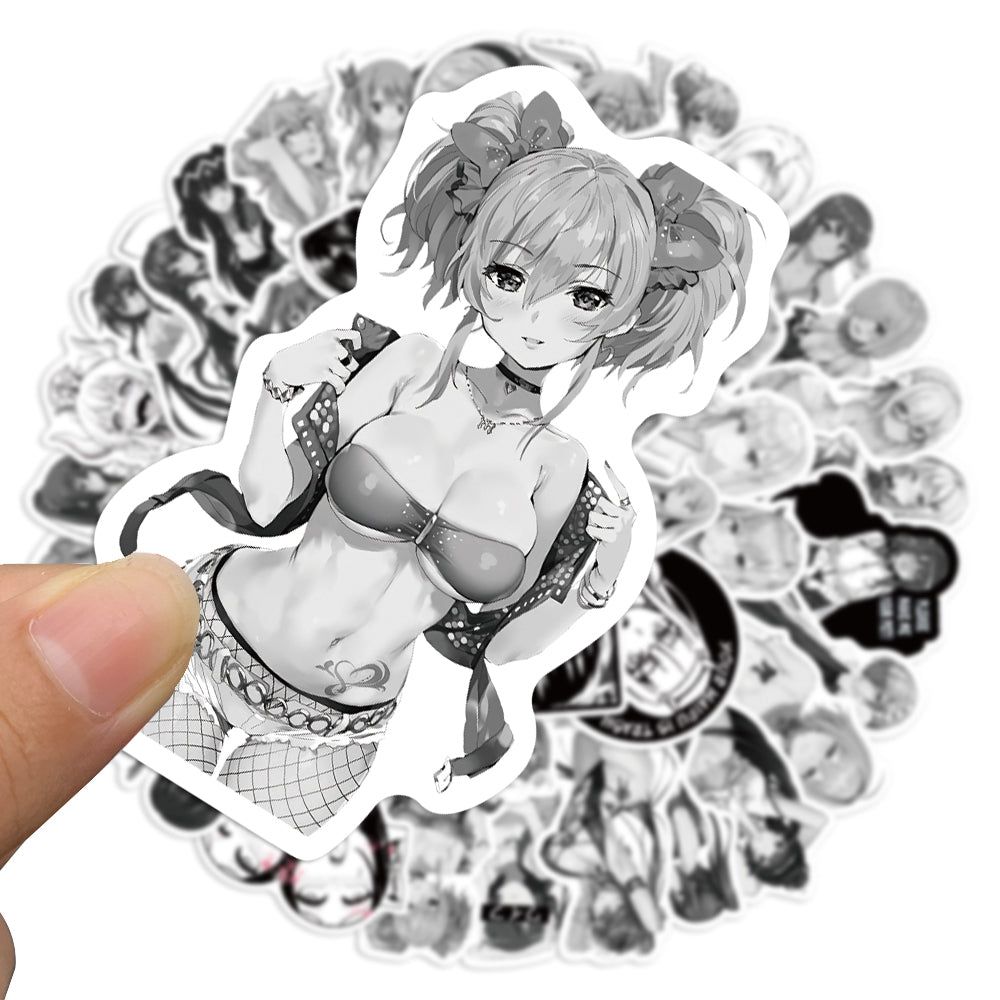 50pcs Black & White Anime Girl 2 Stickers