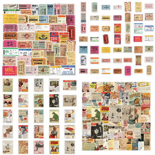 100pcs Vintage Retro Posters Tickets Stickers