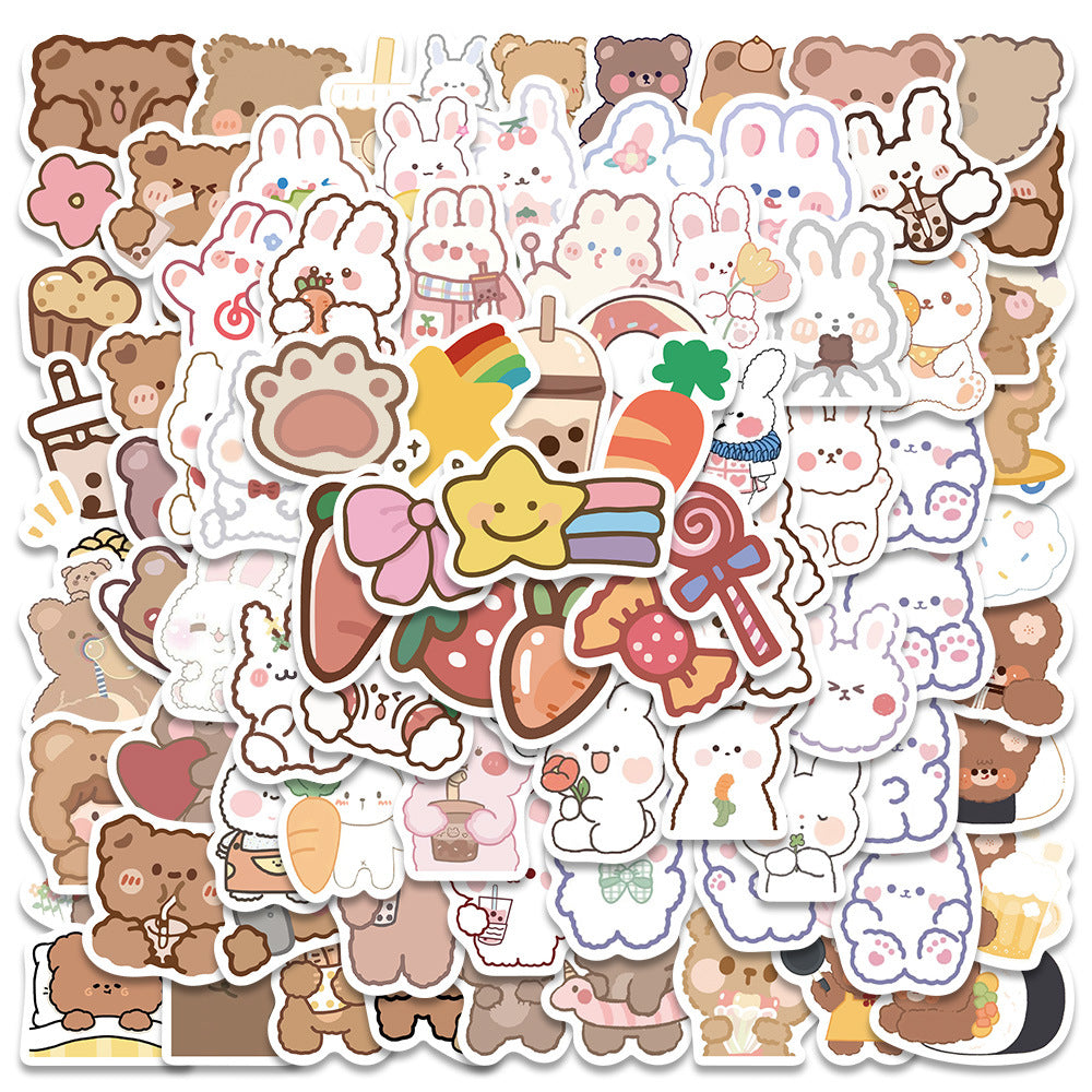 90pcs Cute Animals Stickers Bear Rabbit