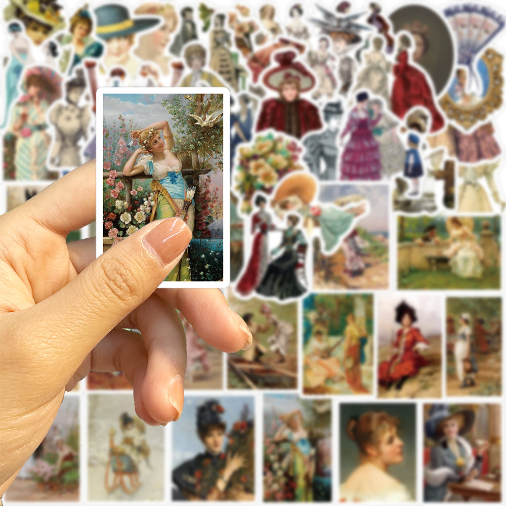 52pcs Victorian Vintage Style Stickers Retro Oil Painting