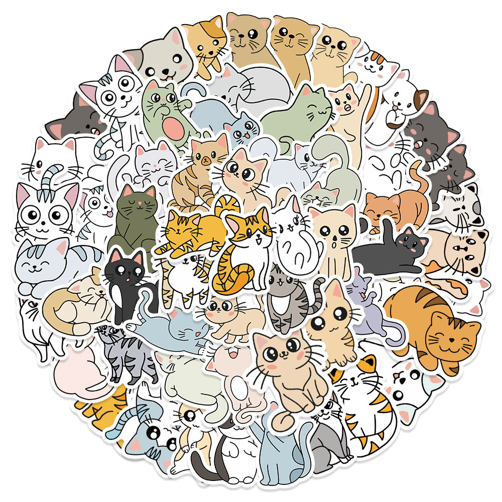 60pcs Cartoon Cats Stickers Cute Animals Waterproof