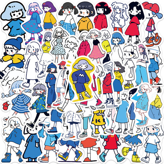 50pcs Sketch Girl Cartoon Stickers