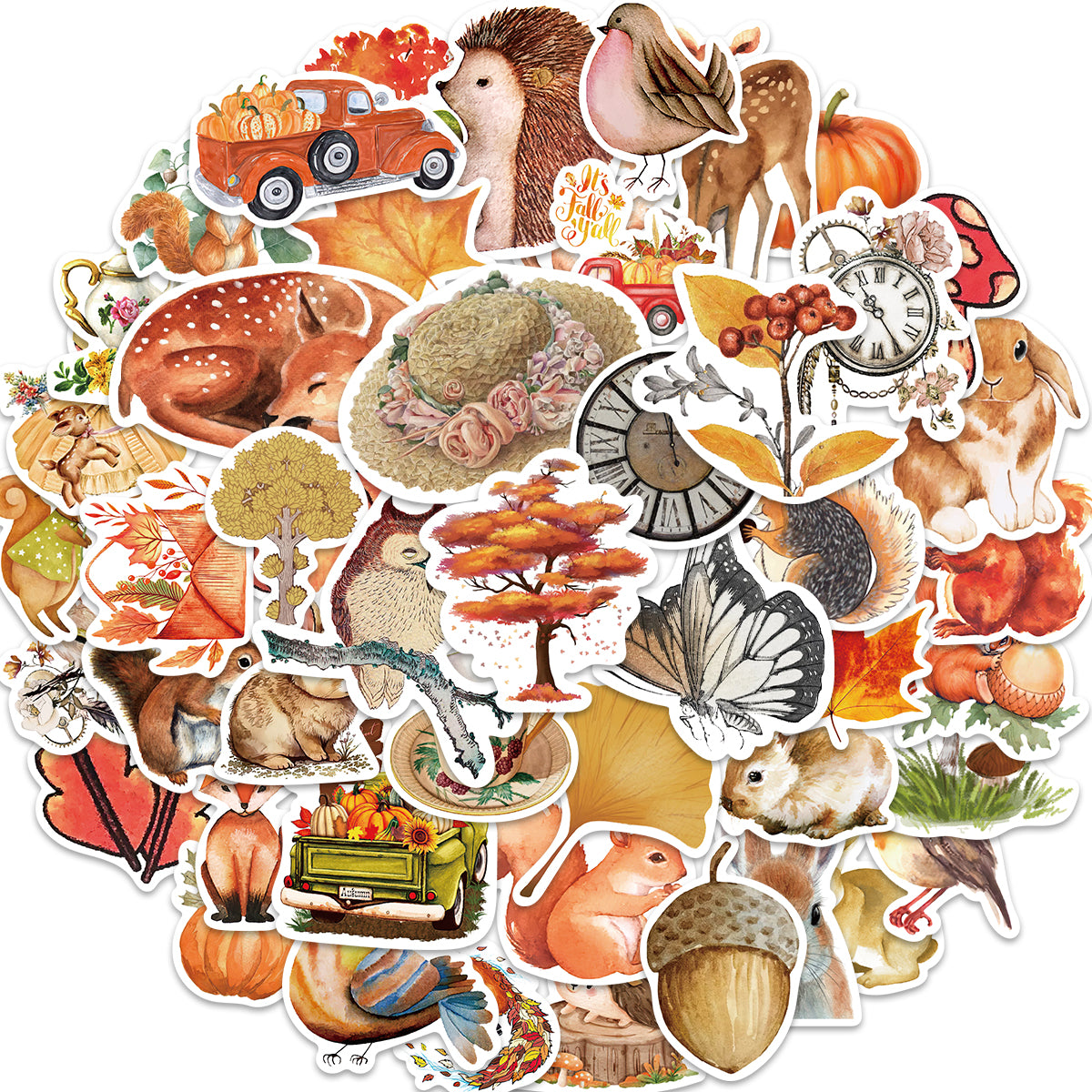 50pcs Autumn Forest Stickers Leaf Ginkgo Biloba Squirrels