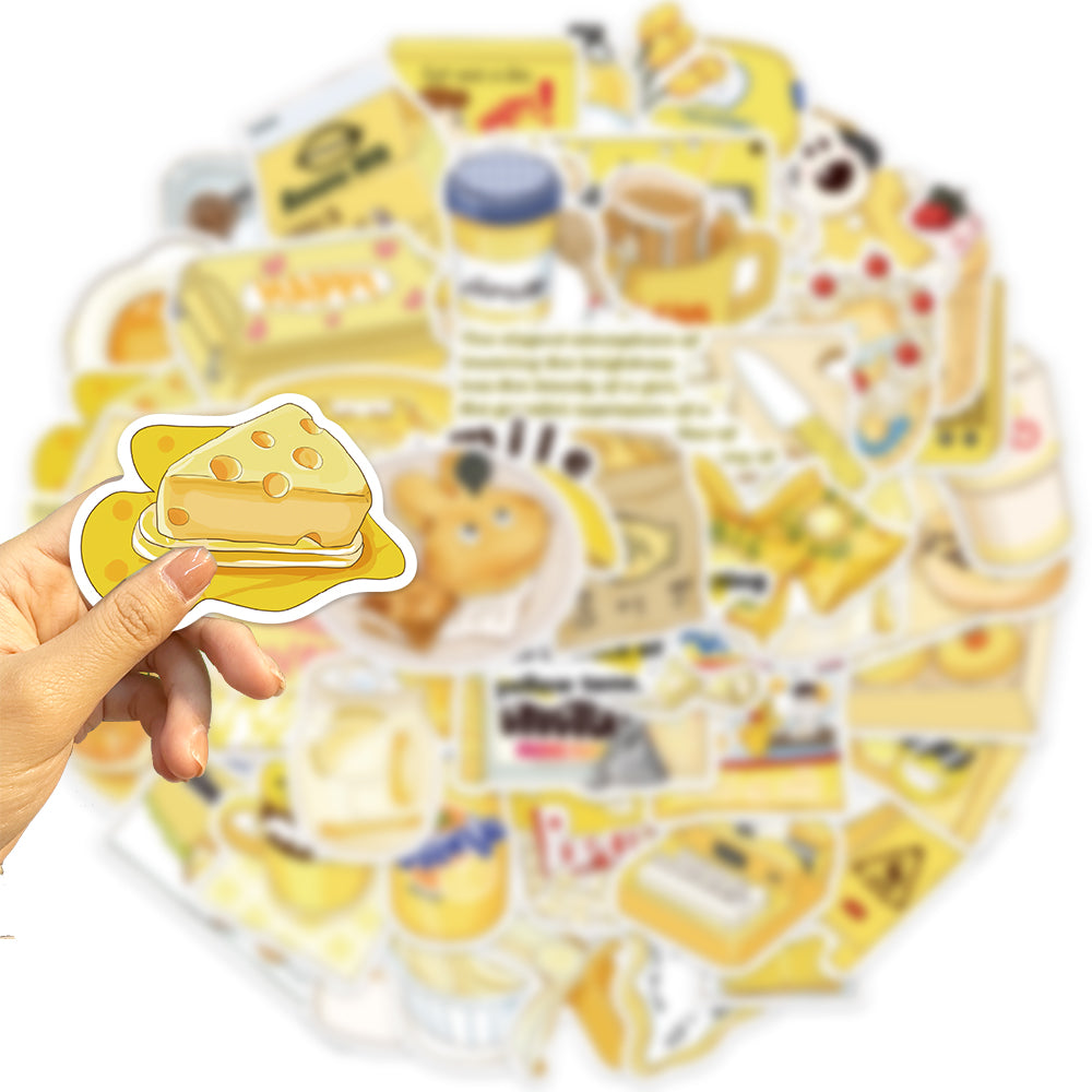 50pcs Yellow INS Cartoon Food Popcorn Stickers