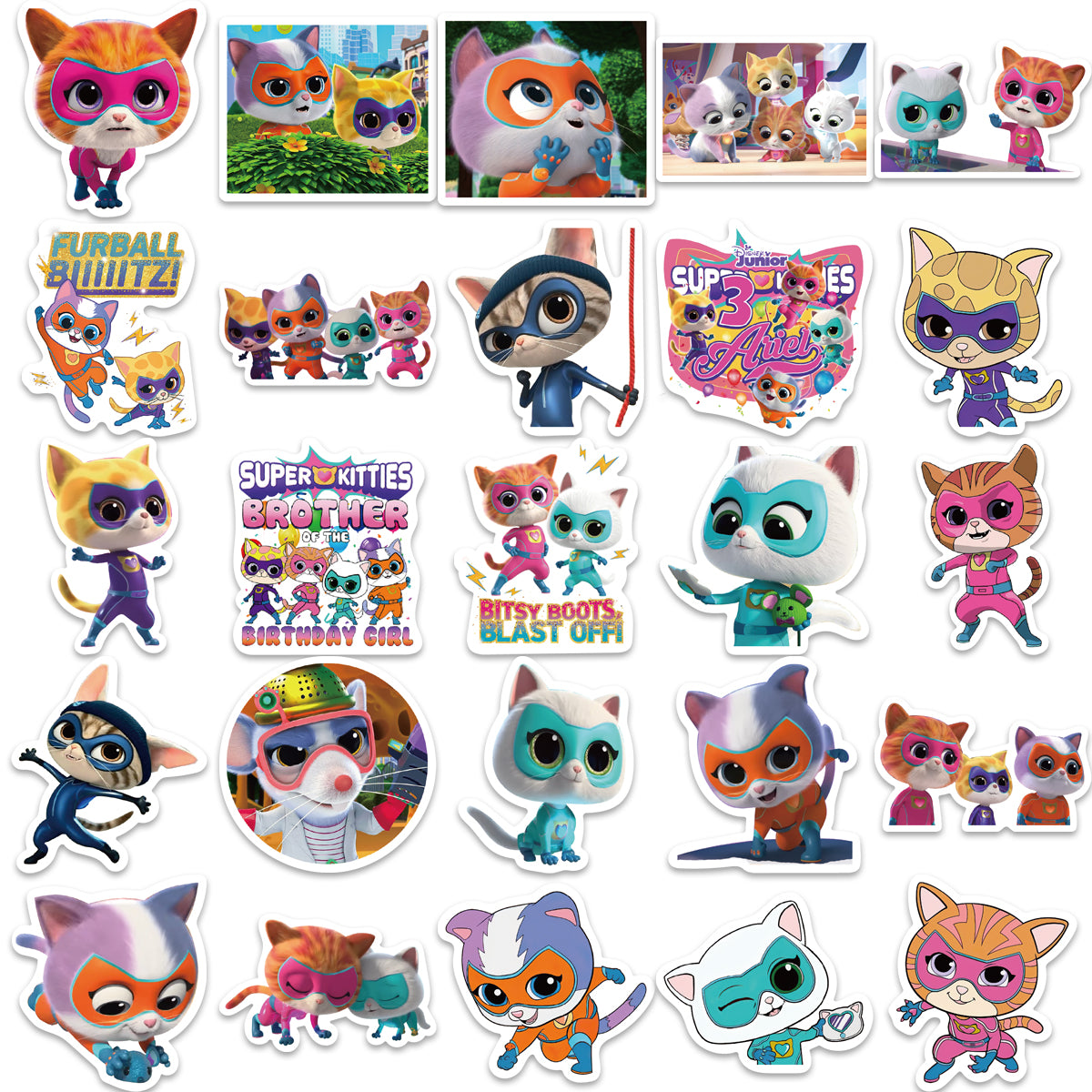 50pcs Disney Junior SuperKitties Stickers Cute Cartoon Animals Cats