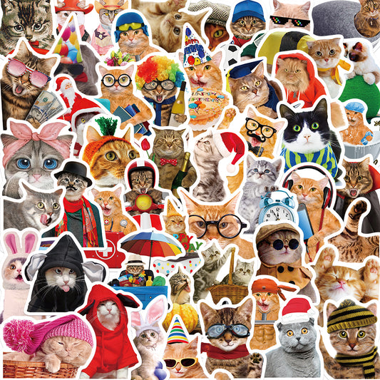 50pcs Cartoon Cats Stickers Dress Up Cat with Glass Cap