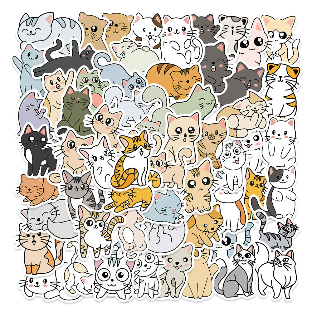 60pcs Cartoon Cats Stickers Cute Animals Waterproof