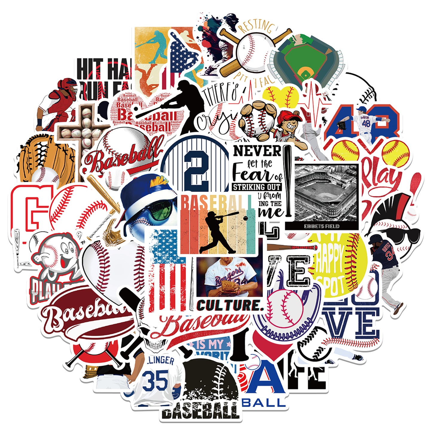 52pcs Baseball Stickers Sports Hit Hard