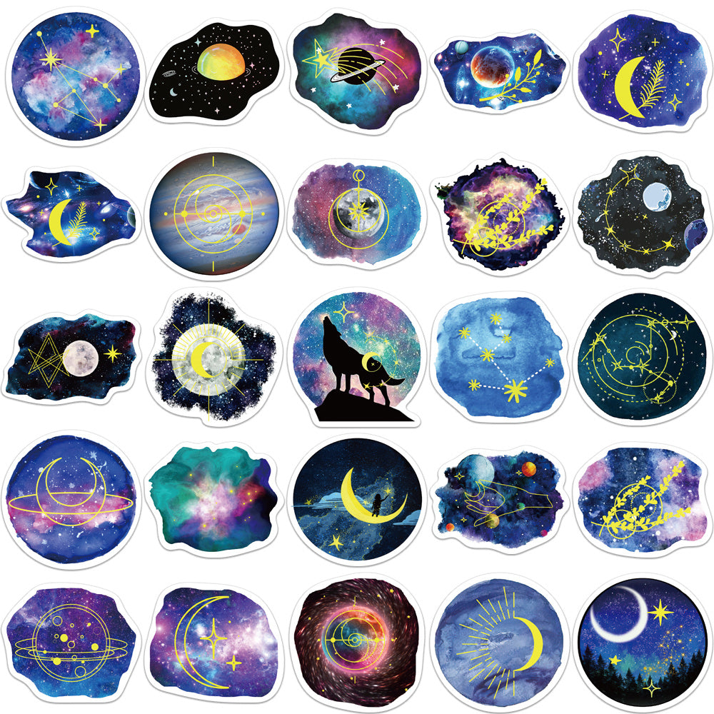 50pcs Moonlight Sky Scenery Round Stickers