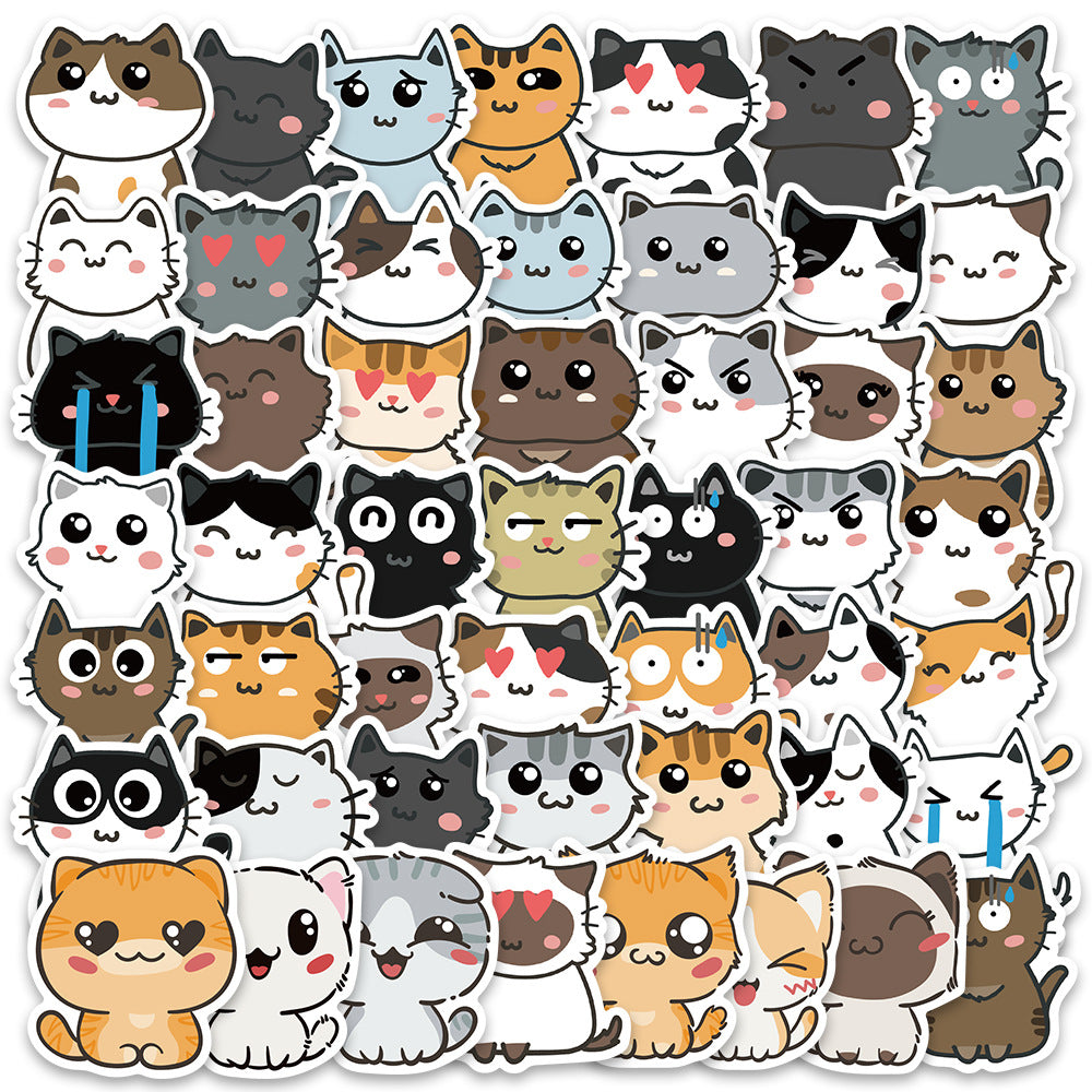 50pcs Cute Cats Stickers Cartoon Animals Cats Emoji