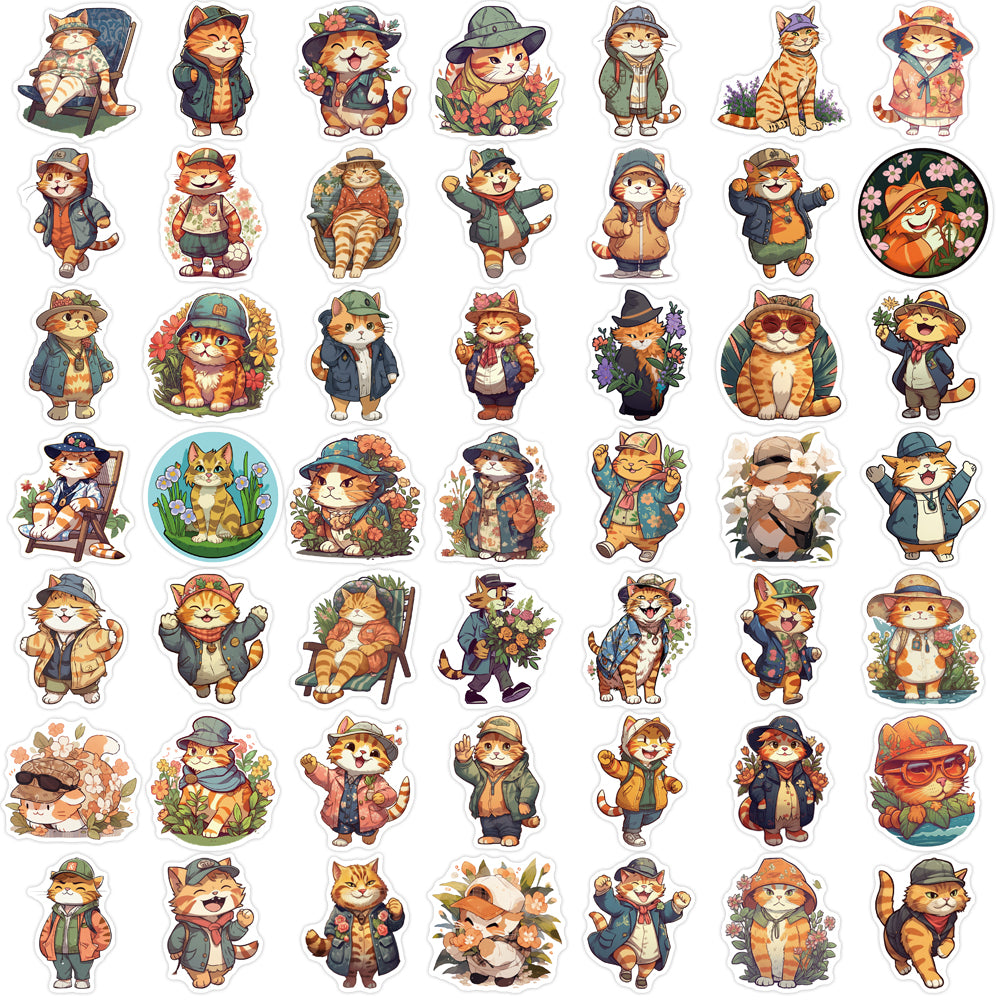 50pcs Orange Cat Cartoon Animals Stickers