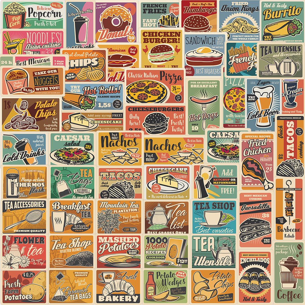 65pcs Supermarket Shelves Stickers Retro Style Skateboard