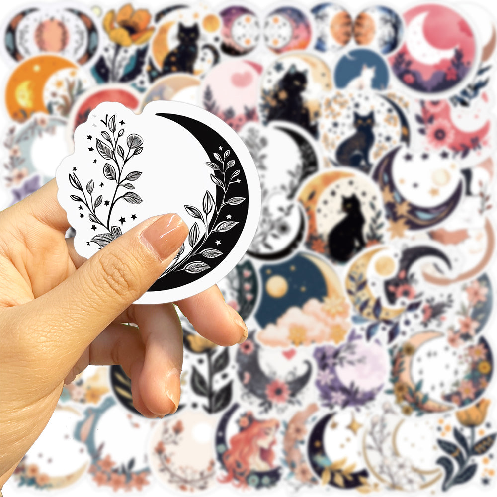 50pcs Moon Flowers and Cat Bohemian Style Stickers