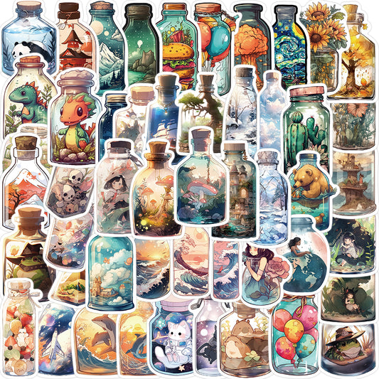 50pcs Bottle World 1 Cartoon Animals Mountain Sky Stickers