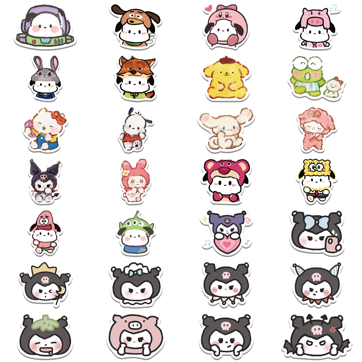 56pcs Sanrio Stick Figure Stickers Cute Cartoon Animals