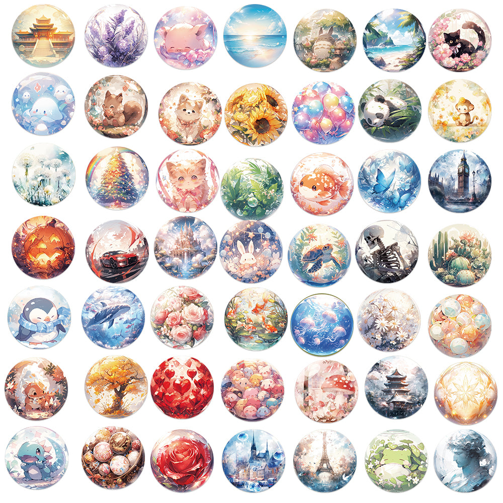 50pcs Glass Ball World Cute Animals Stickers