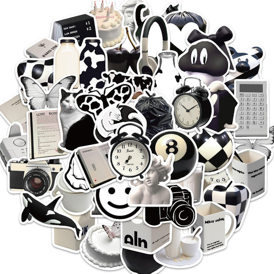 50pcs Black & White INS Style Milk Cow Carve Stickers