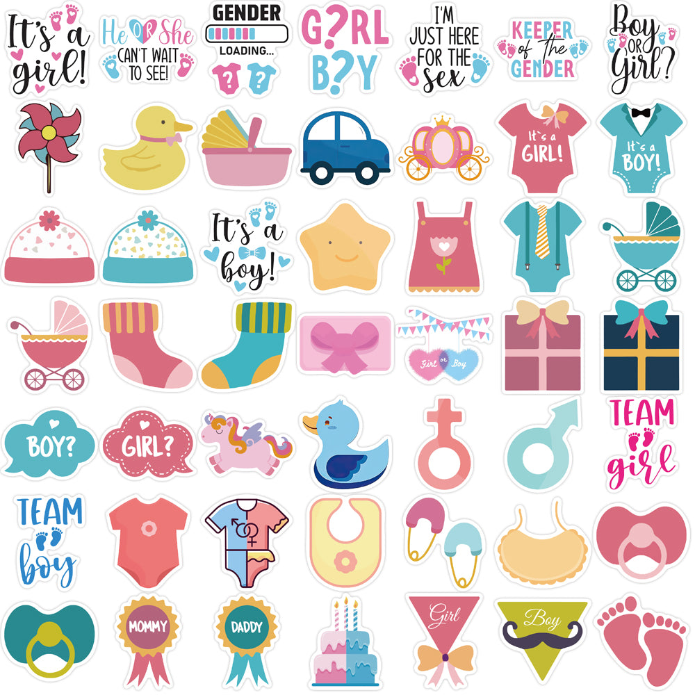 52pcs Baby's Gender Revealed Stickers Kds Cartoon Awards