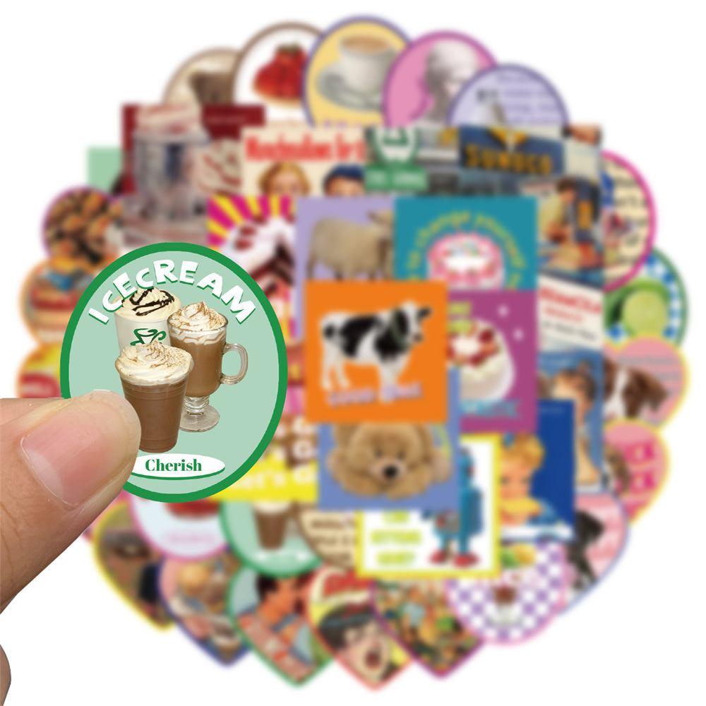 50pcs Retro Sweetheart with Animals Coffee Stickers