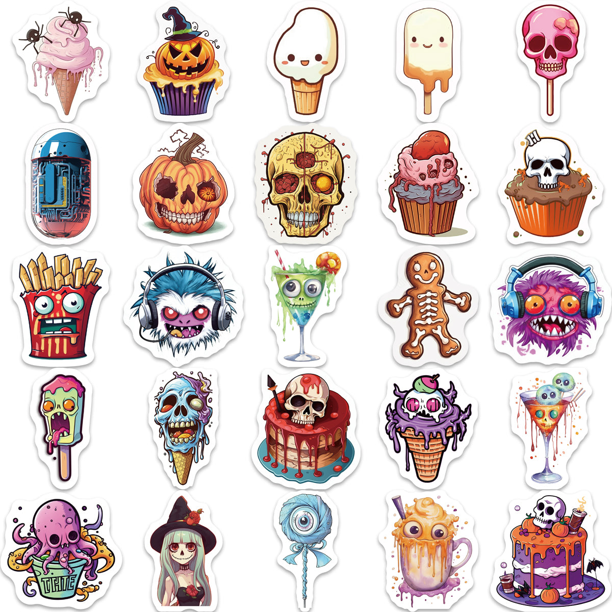 50pcs Halloween Scary Horror Food Ice-cream Stickers