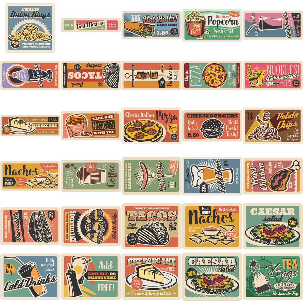 65pcs Supermarket Shelves Stickers Retro Style Skateboard