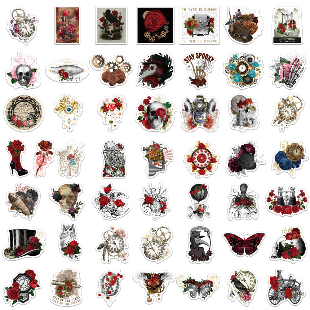50pcs Steampunk Rose Flowers Cyberpunk Style Stickers