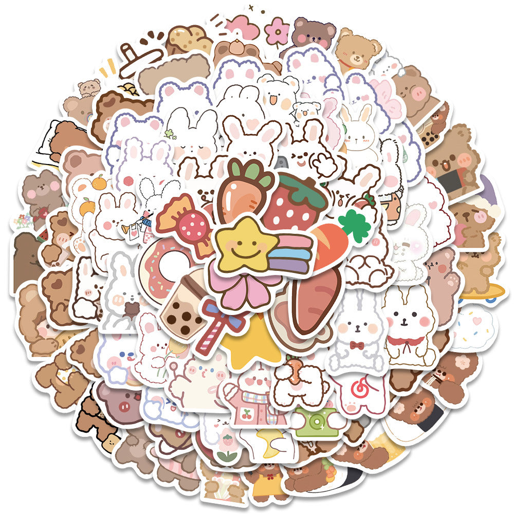 90pcs Cute Animals Stickers Bear Rabbit