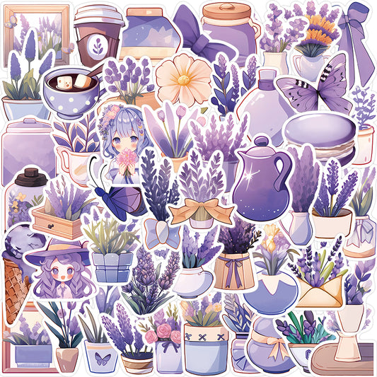50pcs HHL Lavender Violet Flowers Stickers