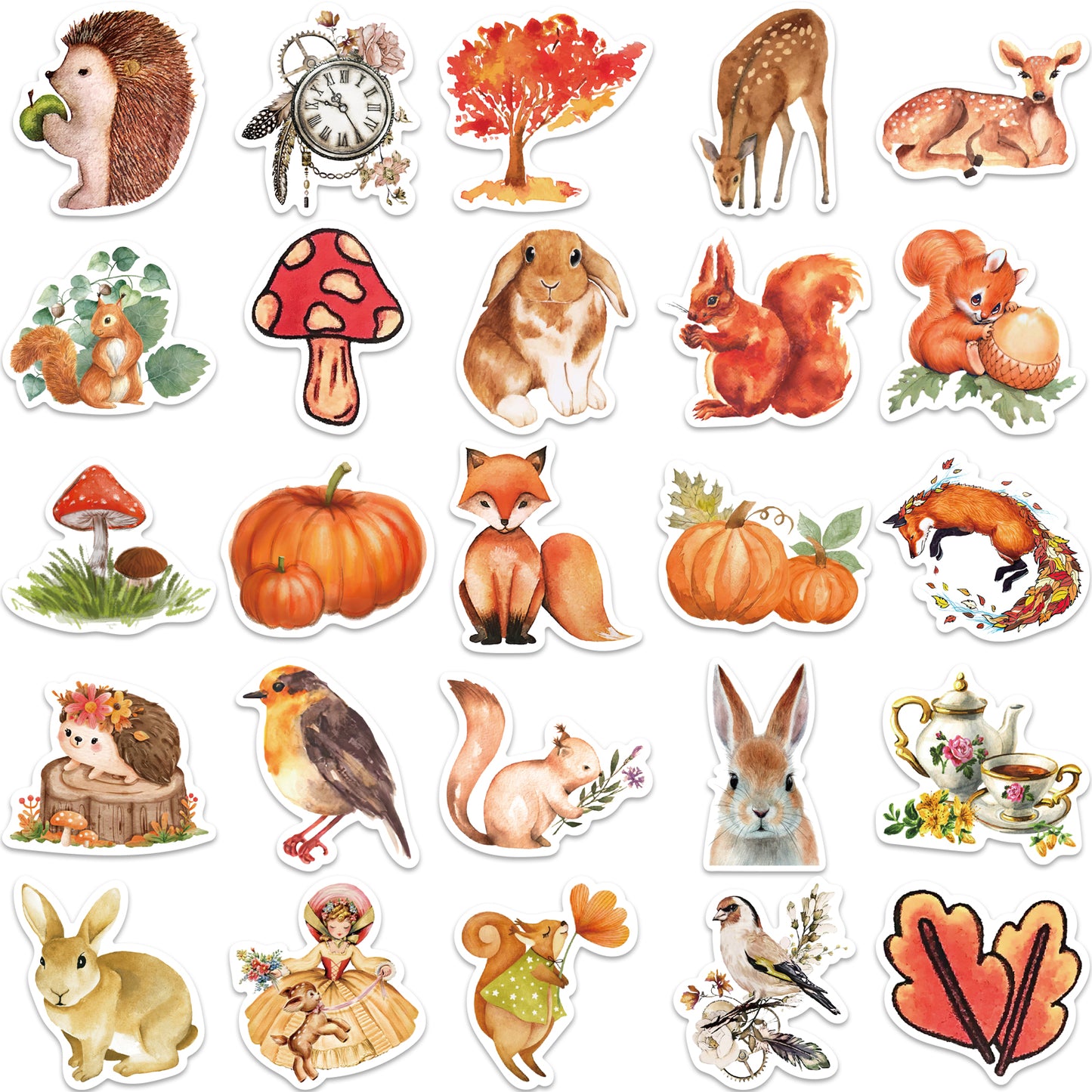 50pcs Autumn Forest Stickers Leaf Ginkgo Biloba Squirrels