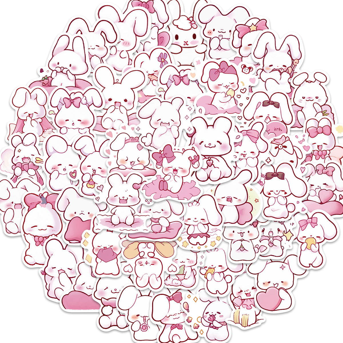 50pcs Pink Cartoon Bunny Kids Rabbit Stickers