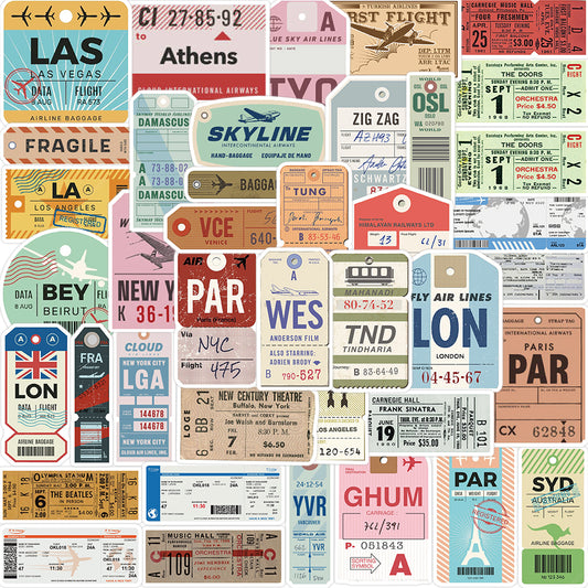 40pcs Boarding Pass Series Stickers Travel World