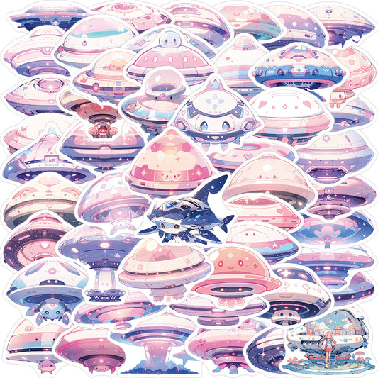 50pcs Dream Flying Saucer Outer Space Alien Stickers