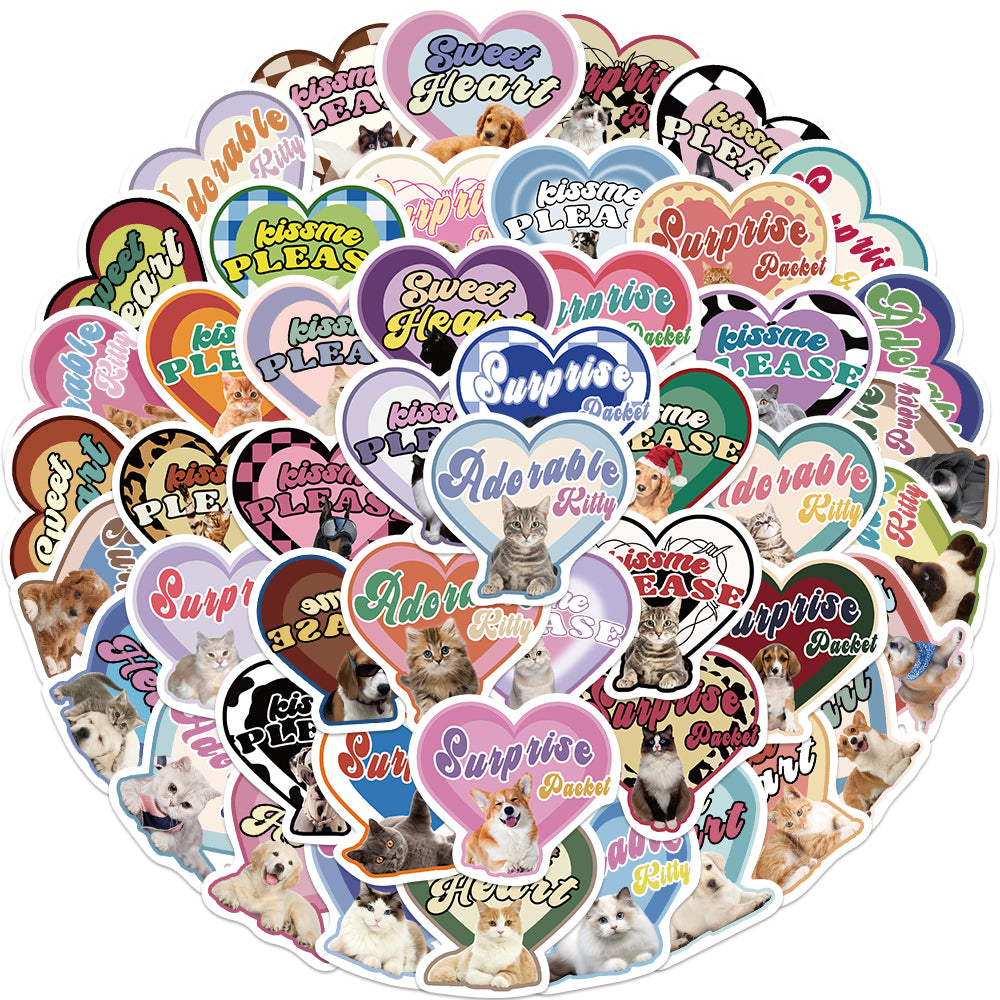 49pcs Retro Love Heart Animals Stickers