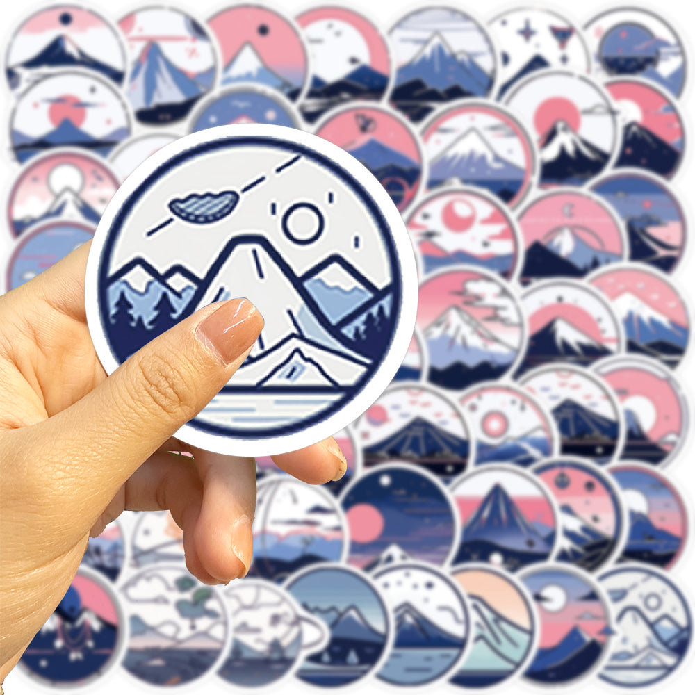 52pcs Fuji Mountain Pink Blue Stickers