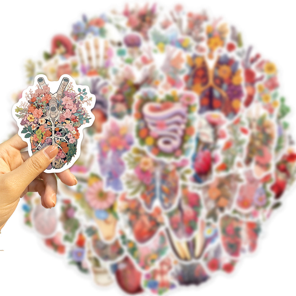 50pcs Organ Flowers Stickers Respiratory Skull