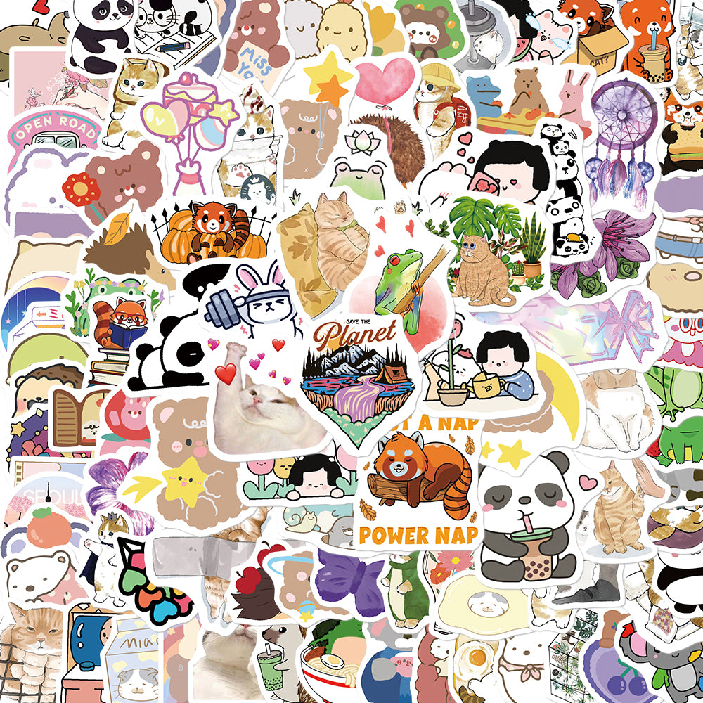 100pcs Cartoon Cute INS Style Animals 3 Stickers