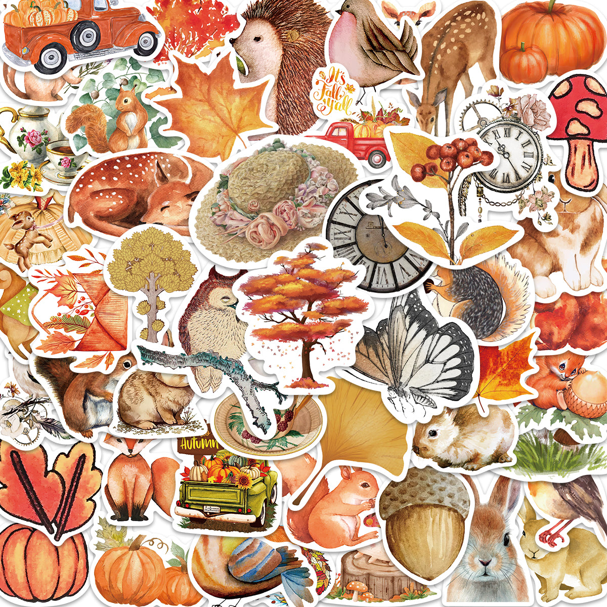 50pcs Autumn Forest Stickers Leaf Ginkgo Biloba Squirrels