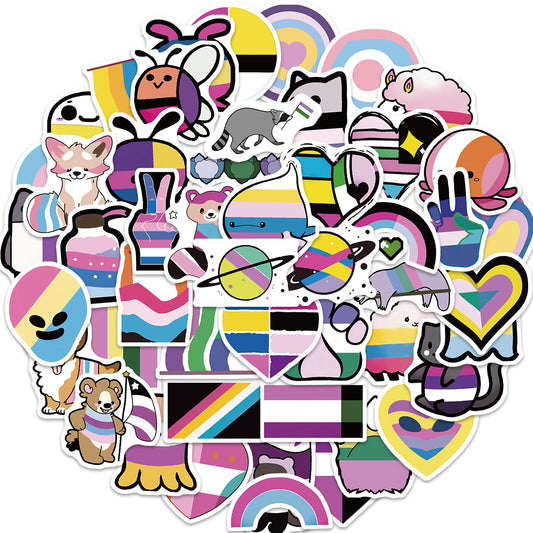 50pcs Rainbow Freedom Flag Heart Stickers